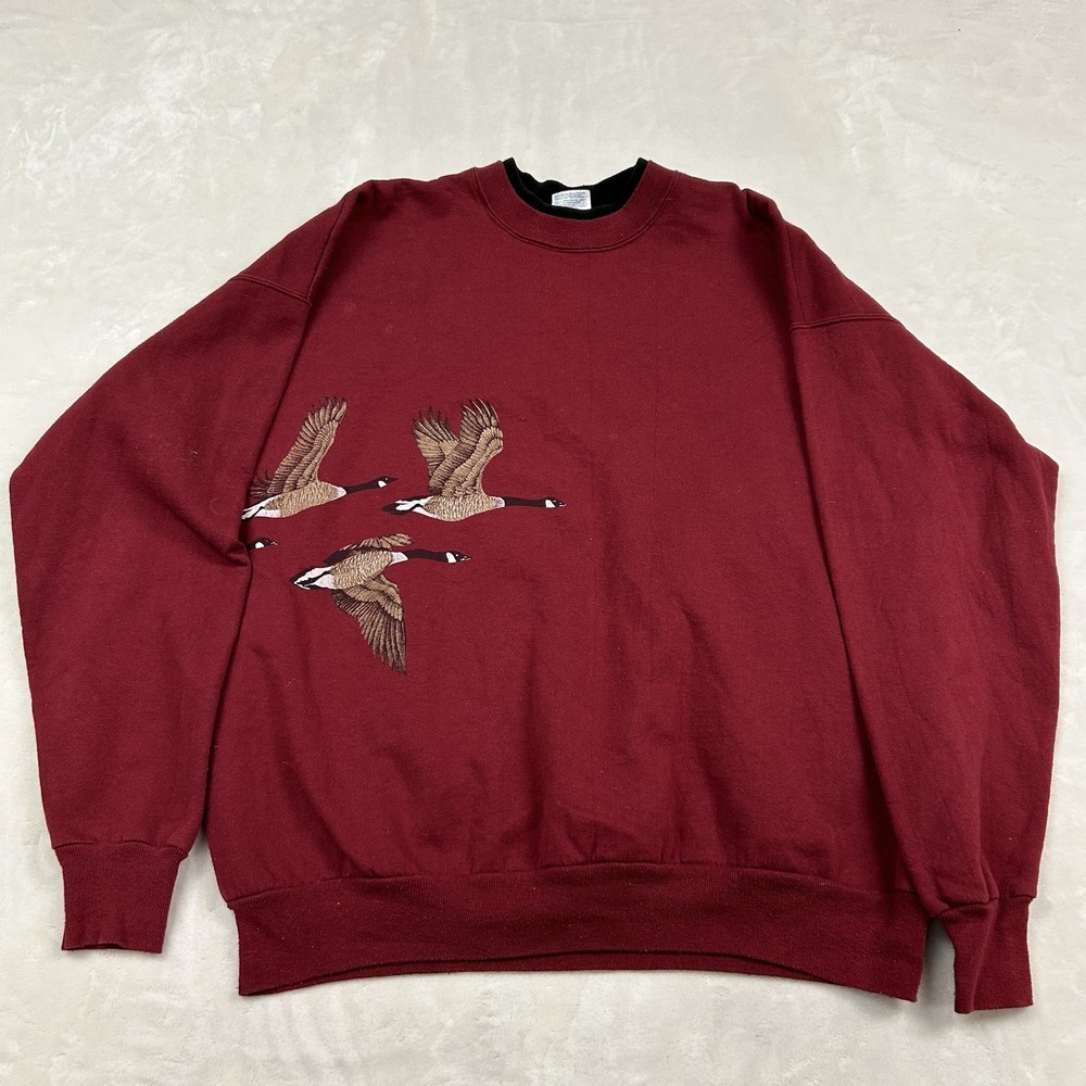 Hanes Sweatshirt Adult XXL Maroon Goose Embroidery Crewneck ComfortBlend 90s